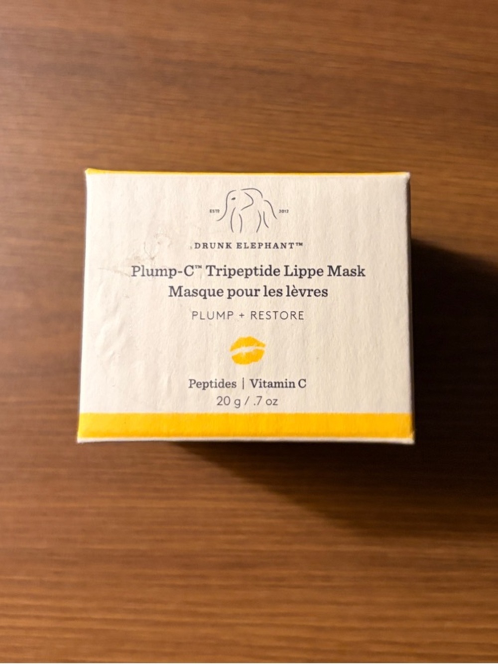 Drunk Elephant Plump‑C™ Tripeptide Lippe Mask – White & Yellow Packaging